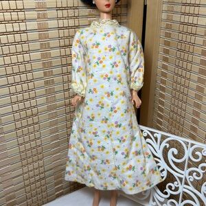 Vintage Floral Barbie Sized Nightgown with Flowers- Fits most Barbie sized dolls
